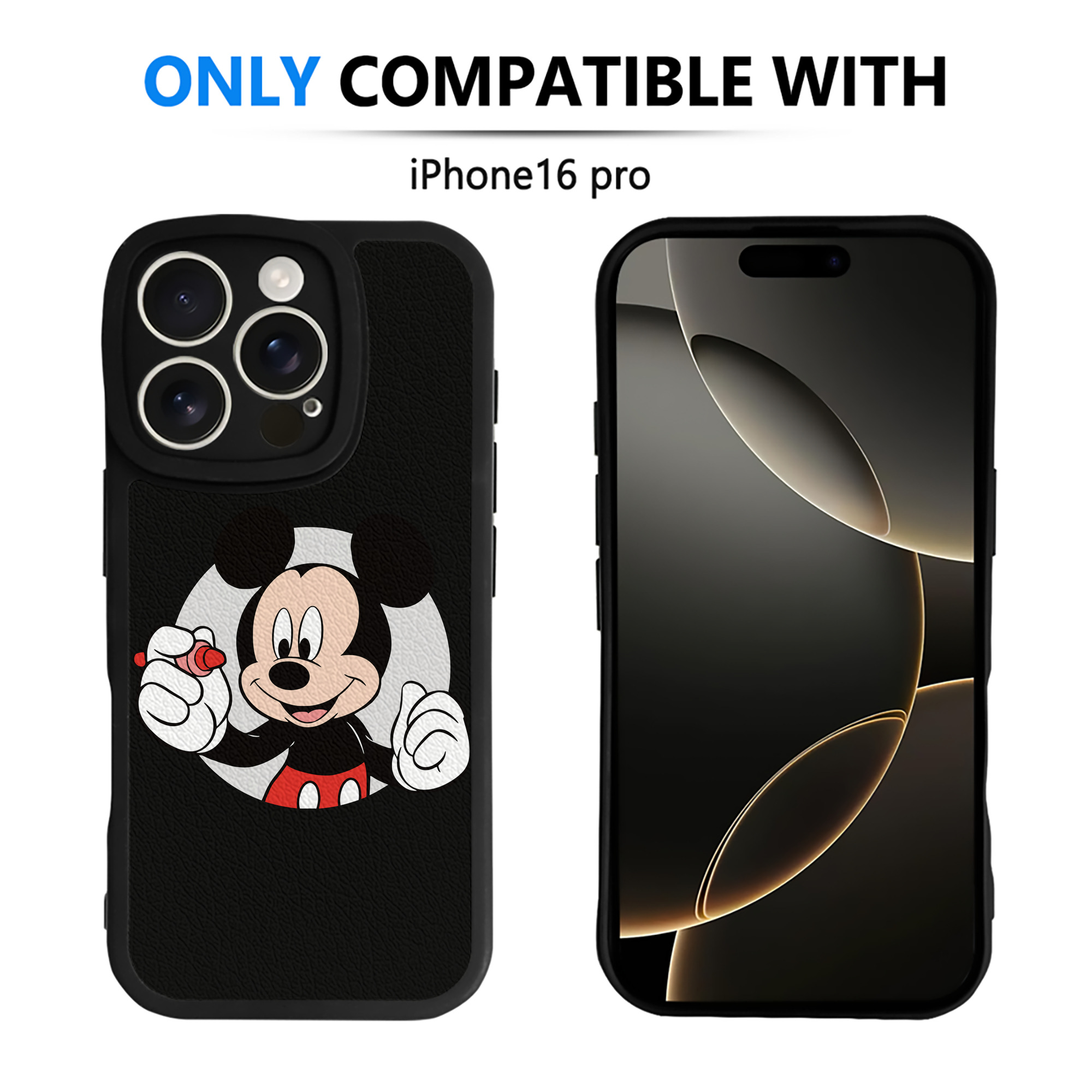 （画像用） ミッキーマウス Mickey Mouse 【iPhone 16シリーズ対応】シリコンスマホケース（レザー調） 材質：シリコン